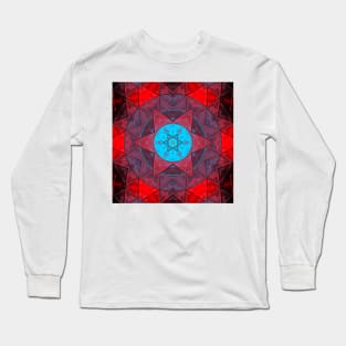 Mosaic Kaleidoscope Flower Blue and Red Long Sleeve T-Shirt